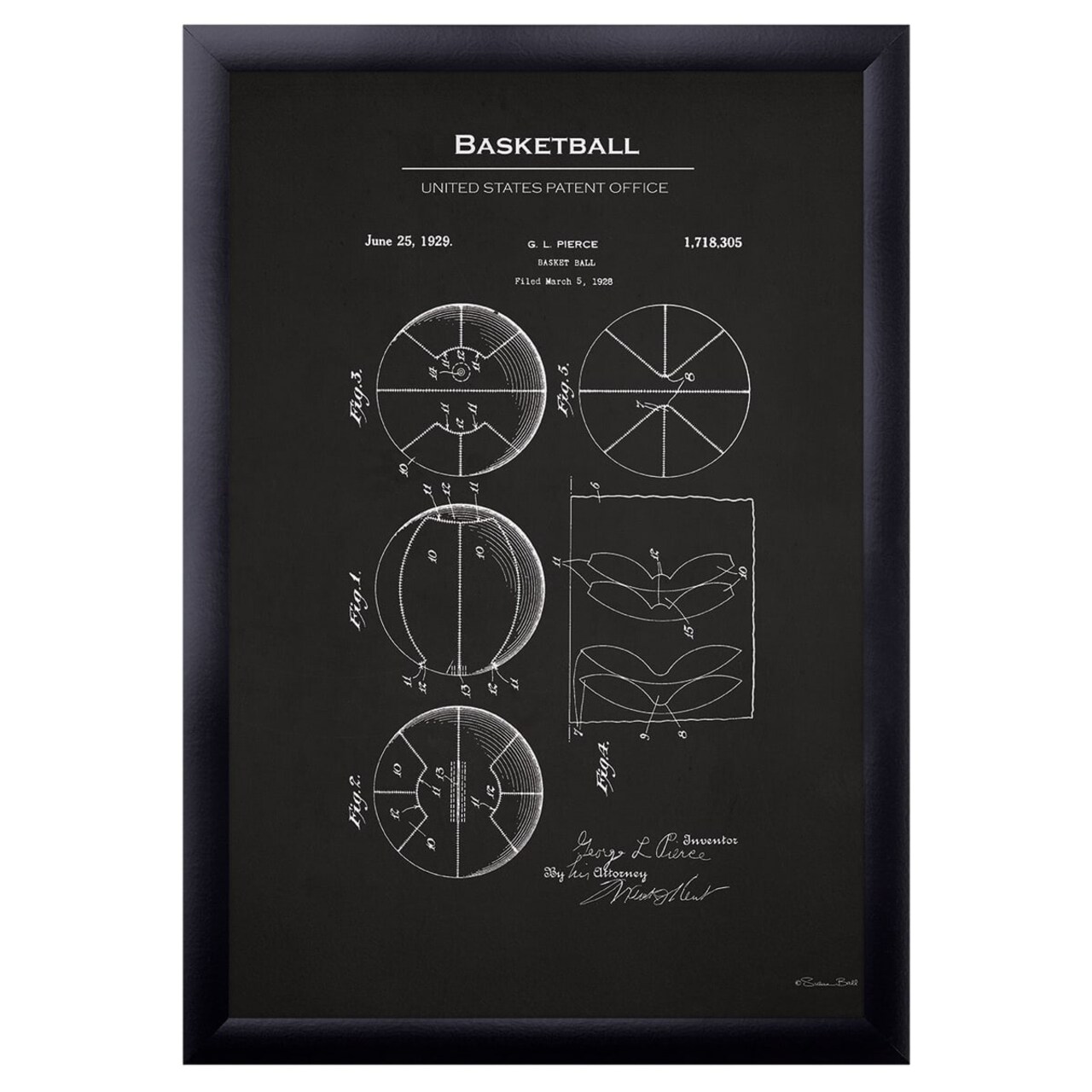 12" x 16" Basketball Patent 2 Framed Wall Art, Contemporary Home Décor, Glass Facing and Hanging Hardware Included